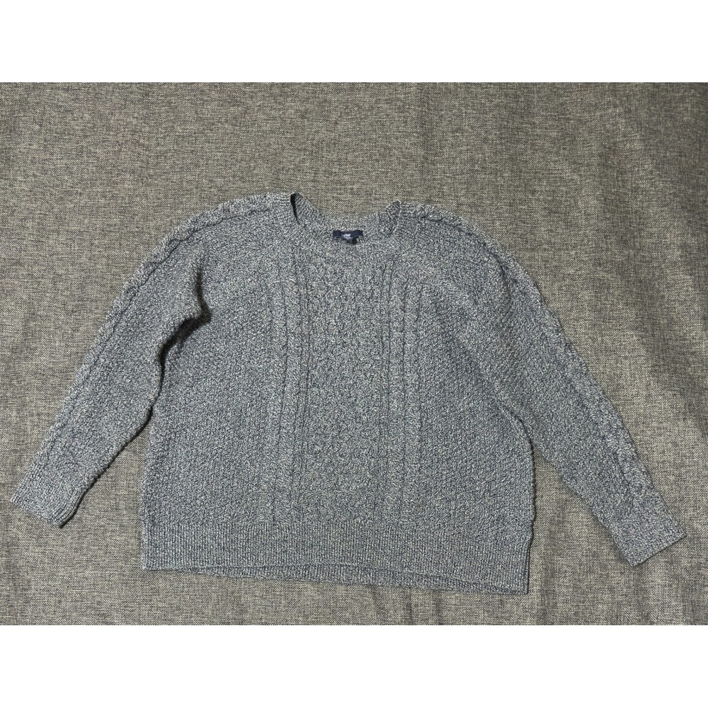 Gap Womens XXL Sweater Grey Cable Knit Cotton Crew Neck Pullover